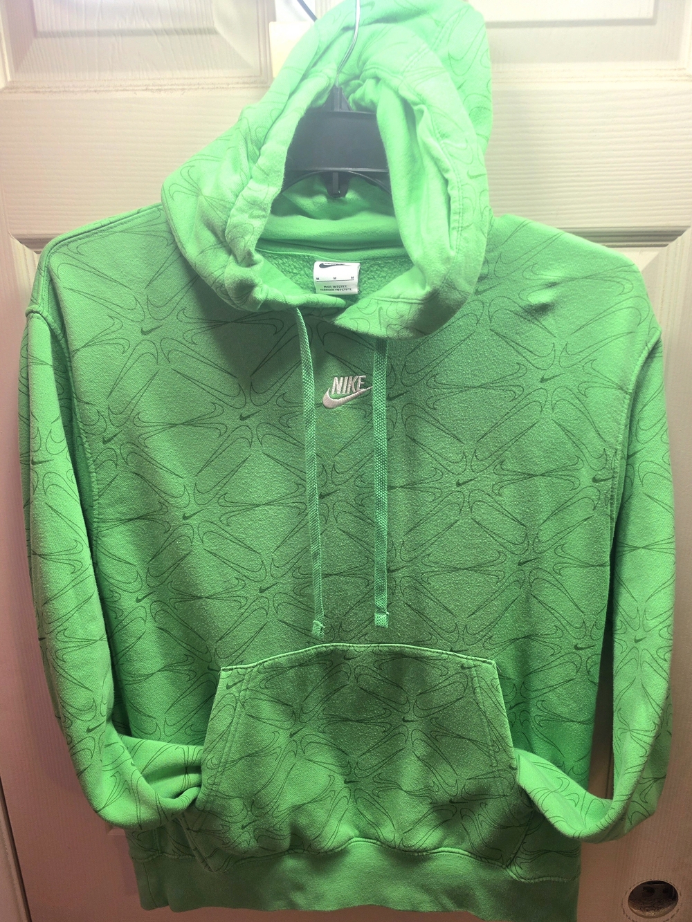 Nike Bright Green Hooded Pullover Sweatshirt Geometric All Over Print